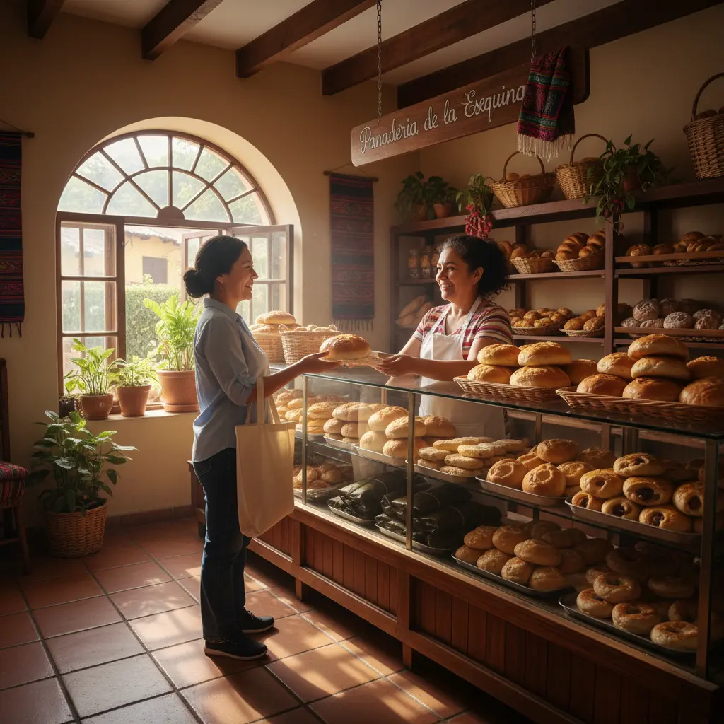 Panadería ecuatoriana con sistema de facturación rápida